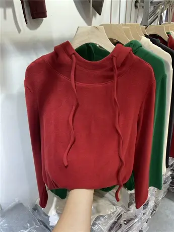 欧货连帽抽绳双面德绒长袖卫衣女2023秋冬新款百搭宽松帽衫上衣潮商品大图