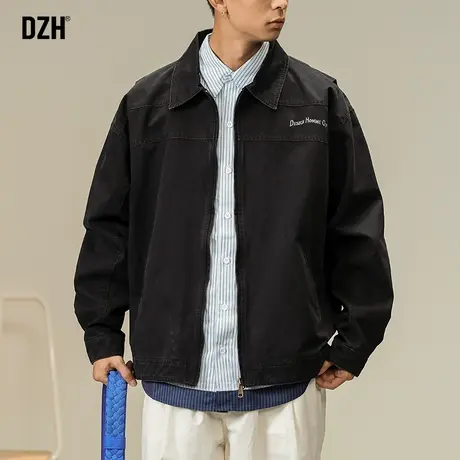 男士黑色翻领夹克男外套秋季男款痞帅男装2023新款衣服情侣装秋装商品大图