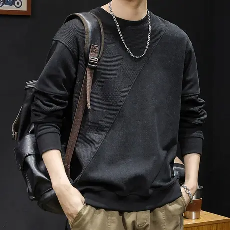 潮牌加绒卫衣男秋冬款拼接男款衣服冬季2023新款男士长袖大码男装商品大图