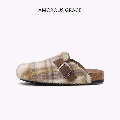 勃肯包头毛毛拖鞋女秋冬外穿高级感2023新款平底日系懒人博肯半托商品大图