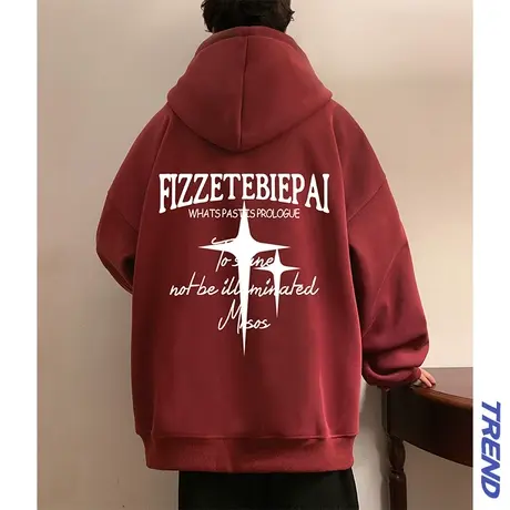 纯棉连帽卫衣男oversize美式四角星加绒保暖上衣服秋冬季新款外套商品大图