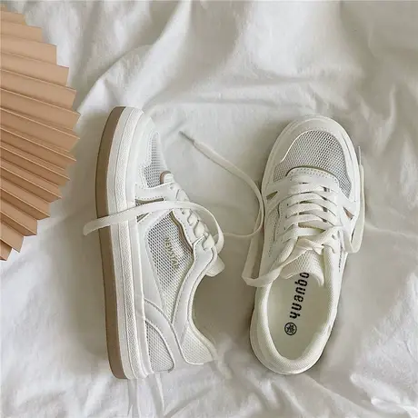 2023年夏季薄款休闲小白鞋女复古港风网面透气板鞋ins百搭运动鞋商品大图