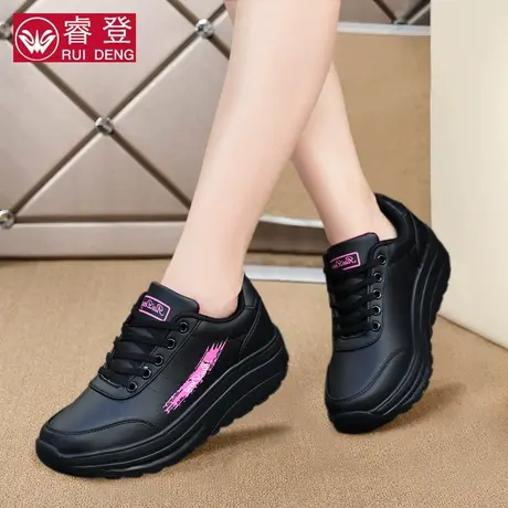 2024春季新款摇摇鞋超纤皮面女鞋简约舒适运动鞋厚底增高休闲鞋商品大图