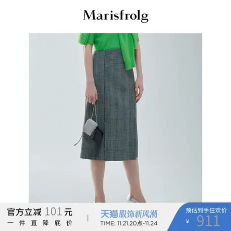 【羊毛半身裙】玛丝菲尔冬季新款复古威尔士格纹A字显瘦半身裙图片