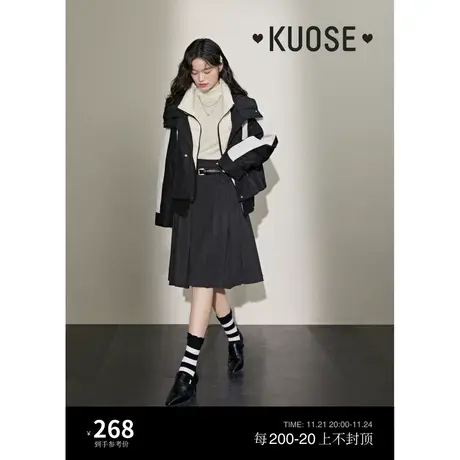阔色灰色学院风百褶裙2023秋冬季新款女中长款及膝裙子厚款半裙图片