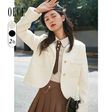 Oece甜美短外套秋冬季新款女装法式复古优雅小香风气质外套春秋图片