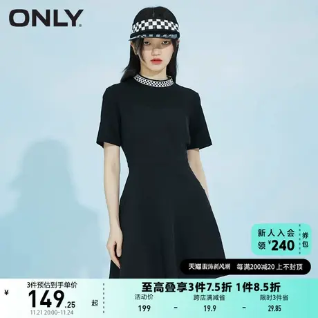 ONLY奥莱夏季运动棋盘格棒球服领休闲短款连衣裙女图片