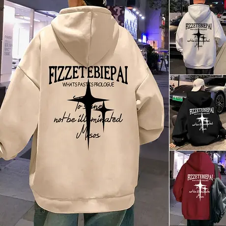 纯棉卫衣男春秋季2025新款美式高街宽松重磅连帽外套男生潮牌衣服商品大图