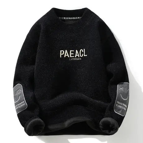 秋冬季保暖加绒加厚男士毛衣韩版潮流个性一体绒打底针织衫毛线衣商品大图