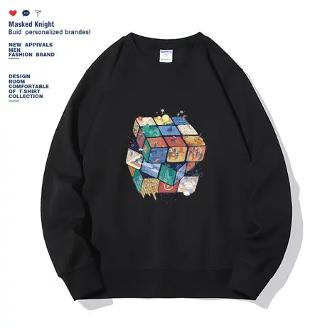 2023秋季港风潮牌魔方印花卫衣男青少年学生薄款圆领宽松休闲上衣商品大图