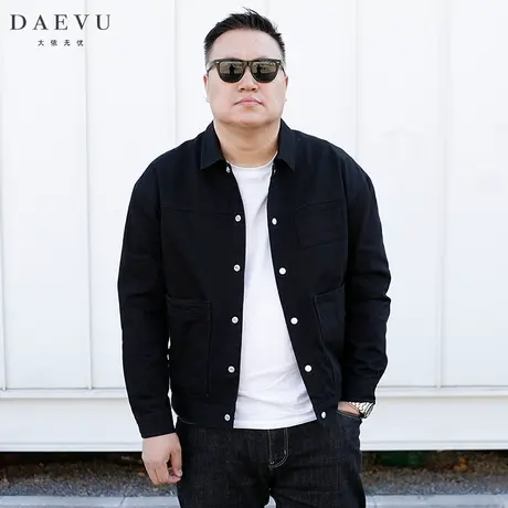春秋新款翻领工装大号潮胖子棉布加肥加大码男士短款夹克外套商品大图
