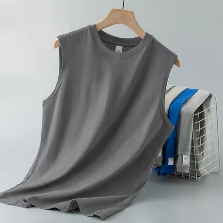 纯棉无袖t恤男士运动背心夏季薄款宽松健身外穿篮球跨栏坎肩宽肩商品大图