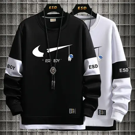 假两件卫衣男圆领无帽春秋2023新款长袖t恤男生春季打底衫秋衣服图片