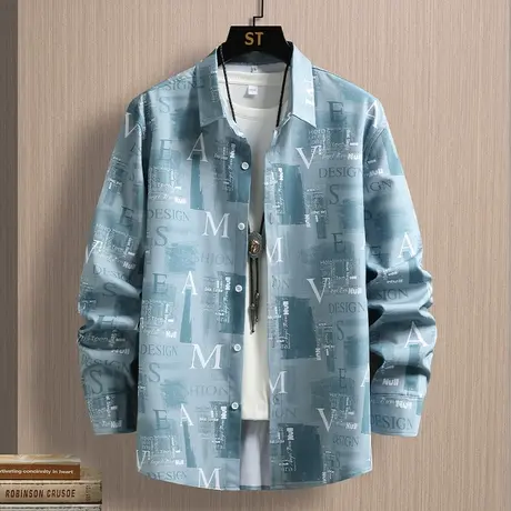 秋季衬衫男长袖潮牌潮流休闲宽松花衬衣男春秋款帅气百搭寸衫外套商品大图