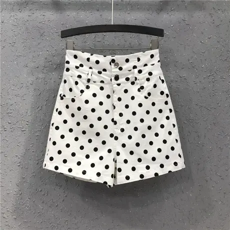 春夏时尚新款牛仔短裤港味女潮流波点洗水棉个性高腰显瘦阔腿热裤商品大图