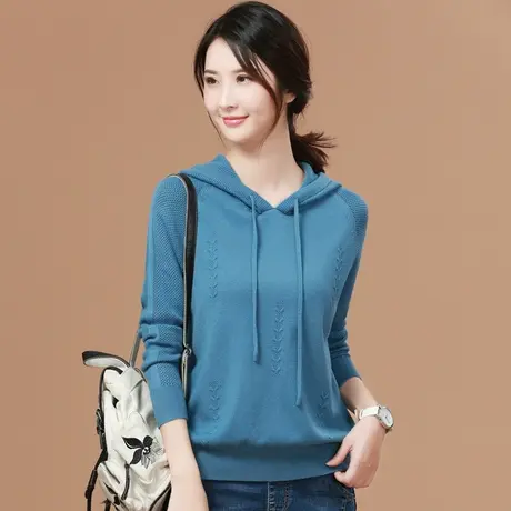 韩潮袭人连帽套头针织衫2021秋装新款宽松韩版打底衫上衣女士毛衣图片