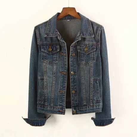 牛仔外套女春秋短款韩版新款修身显瘦正肩长袖大码牛仔服上衣深蓝商品大图