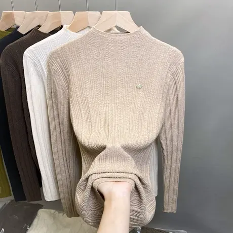 半高领毛衣女打底衫2023秋冬新款套头外穿针织衫洋气修身内搭上衣商品大图