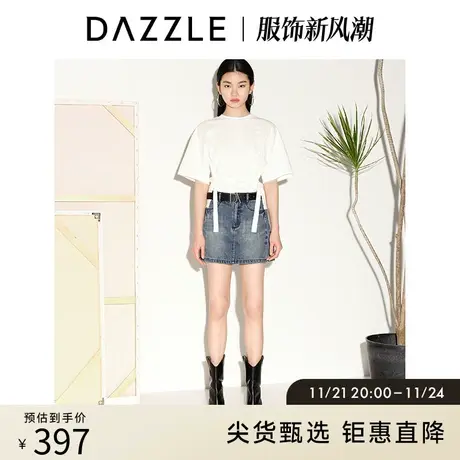 DAZZLE地素奥莱 春夏小众蓝色复古做旧磨白牛仔短裤女裤裙图片