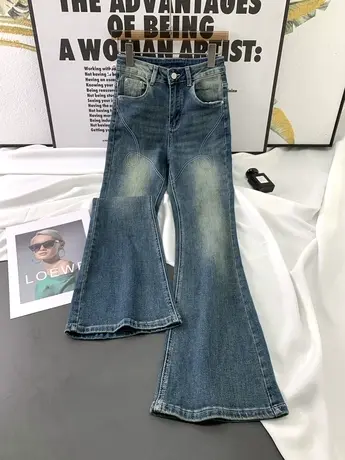 韩版复古修身牛仔喇叭裤女2023秋季新款高腰弹力微喇裤显瘦马蹄裤图片
