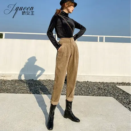 灯芯绒高腰萝卜裤女秋冬条绒老爹小脚裤显高显瘦九分加厚哈伦裤子商品大图