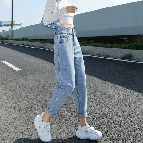 浅色哈伦牛仔裤女秋季2023年新款高腰粗腿显瘦裤子春秋老爹萝卜裤商品大图