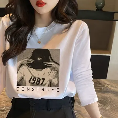 纯棉长袖t恤女韩版2022秋季新款学生印花潮牌宽松打底衫ins潮外穿图片