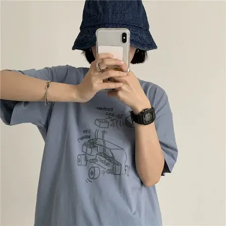 原宿风女T恤2023夏季韩版新款ins潮卡通童趣宽松纯棉百搭短袖上衣图片