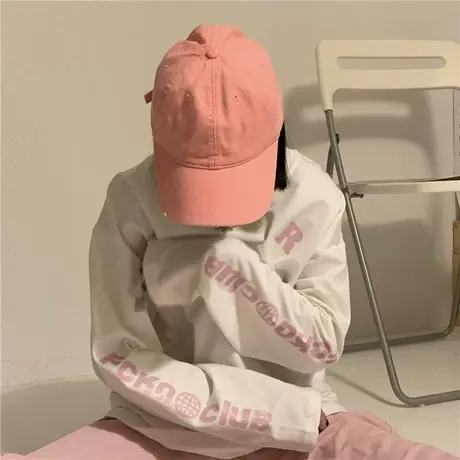 红续纯棉长袖卫衣T恤女2023春装新款百搭宽松oversize字母上衣图片