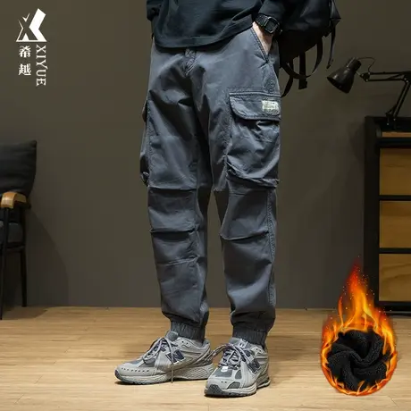 春秋款美式复古摇粒绒工装裤男束脚潮牌宽松大码重磅休闲加绒裤子商品大图