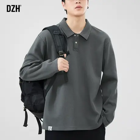 男士灰色polo衫男长袖高级感秋季男装2023新款潮牌美式上衣打底衫商品大图