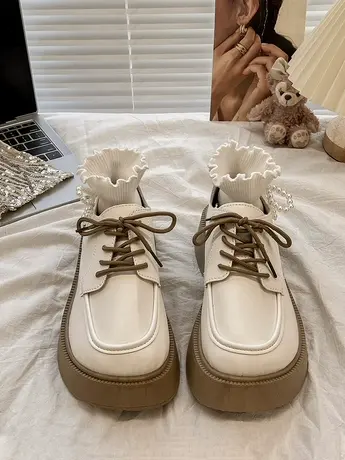 英伦风小皮鞋女春季2023新款百搭厚底松糕系带圆头日系jk玛丽珍鞋商品大图