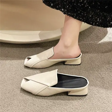 凉拖女外穿平底时尚2024年新款网红半包头拖鞋女夏季低跟粗跟鱼嘴图片