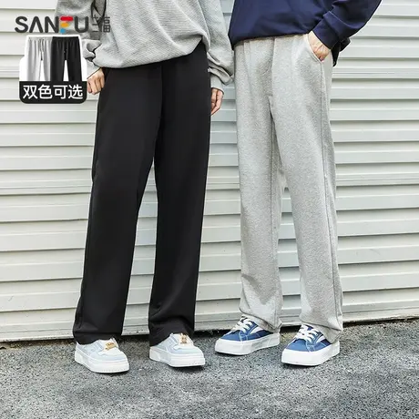 三福2025秋男士运动风抽绳字母休闲裤 直脚口针织长裤474948Z商品大图