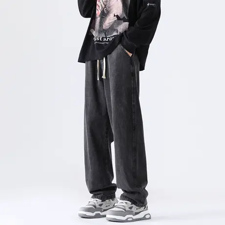 牛仔裤男春秋新款黑色复古潮流潮牌美式男款裤子男生长裤直筒裤商品大图
