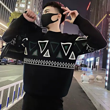 毛衣男冬季新款潮牌ins菱形提花针织衫青年加厚冬款轻熟内搭线衣商品大图