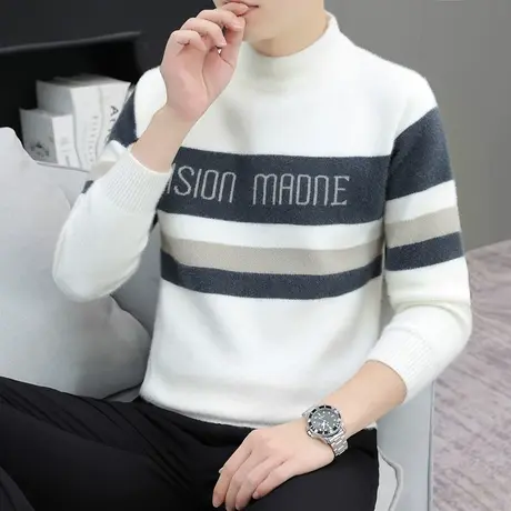 毛衣男冬季2023新款水貂绒针织打底衫男士潮流帅气内搭保暖毛线衣商品大图