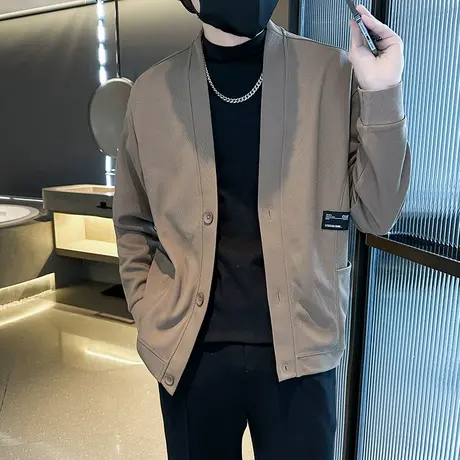 高级感V领开衫外套男2023秋冬痞帅小众潮ins宽松针织夹克上衣休闲图片