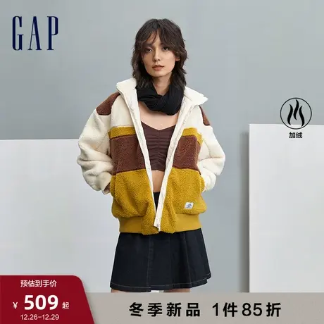 Gap女装冬季新款LOGO仿羊羔绒撞色立领落肩夹克保暖外套891165图片
