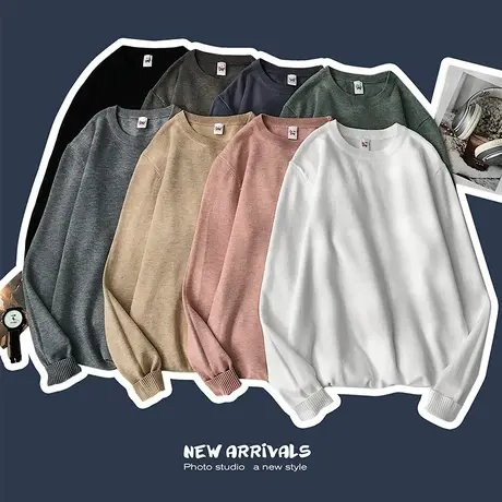 秋冬毛衣男韩版圆领毛线衣ins潮牌纯色针织衫潮流修身打底衫外套商品大图