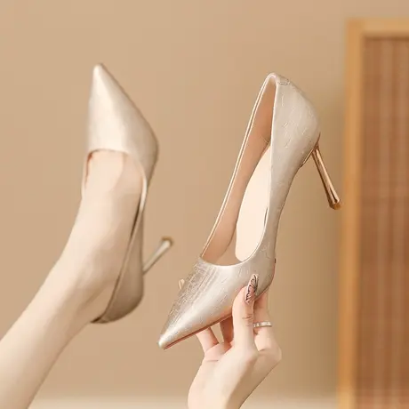 高跟鞋女细跟2024年新款春秋性感尖头宴会礼仪职业气质单鞋不累脚图片