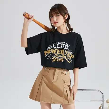 [YEP联名]唐狮短袖T恤女夏季chic别致上衣小众运动宽松休闲体恤图片