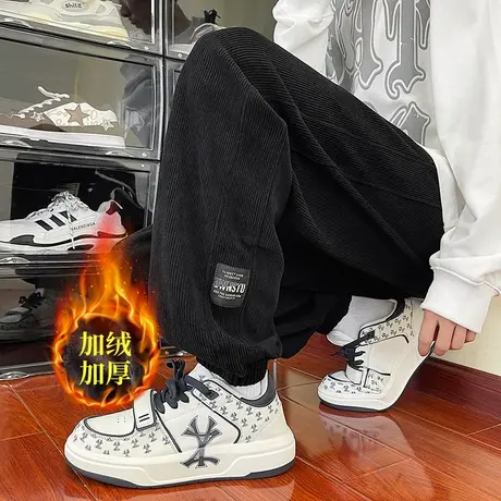 灯芯绒裤子男款秋冬加绒卫裤潮牌青少年直筒运动裤冬季束脚休闲裤图片