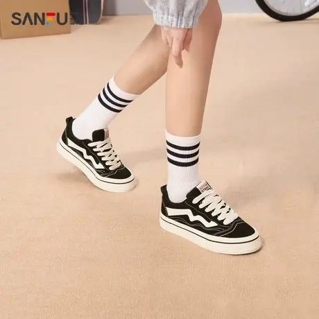 三福女板鞋2023冬复古系列休闲大头橡胶底经典低帮女鞋825218商品大图