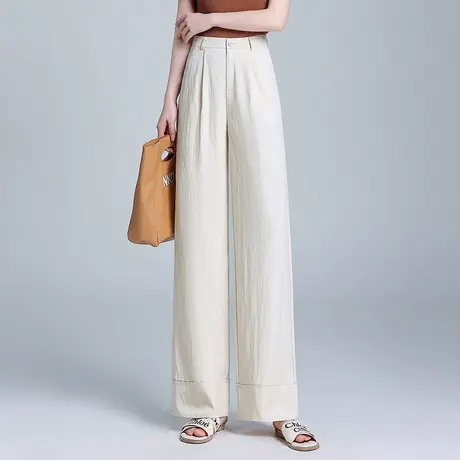 夏季薄款长裤休闲裤女2024新款高腰宽松垂感阔腿裤时尚显瘦百搭裤商品大图