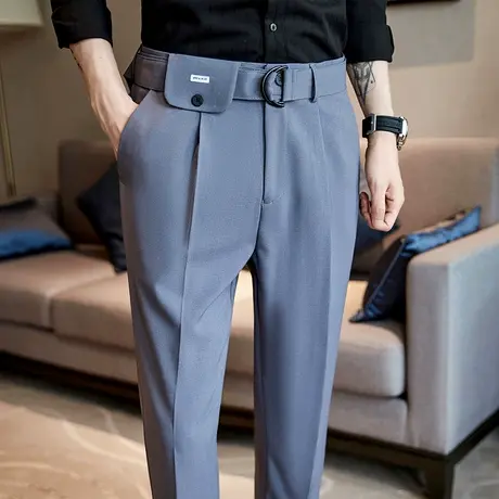 春夏秋季潮流九分裤男士薄款高级感休闲裤子百搭小脚西裤直筒垂感商品大图