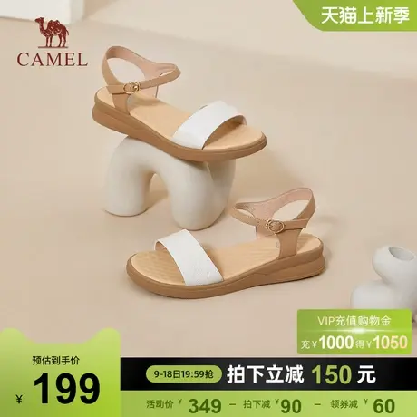 骆驼女鞋2023年夏季新款休闲真皮一字带凉鞋女露趾时尚厚底凉鞋女图片
