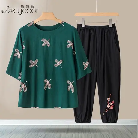 妈妈装2023夏装新款洋气老太太奶奶休闲棉绸套装夏季中年女装上衣商品大图