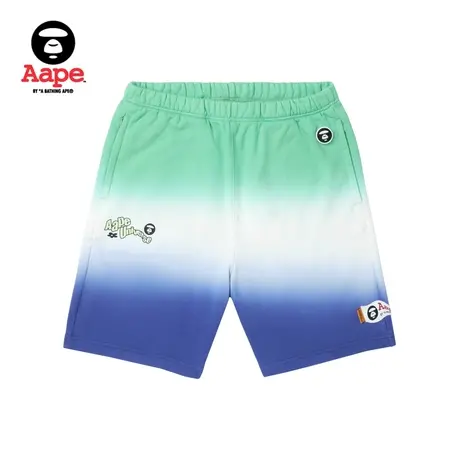 Aape旗舰店男装春夏幻彩拼色渐变猿颜图案印花休闲短裤6997XXK图片