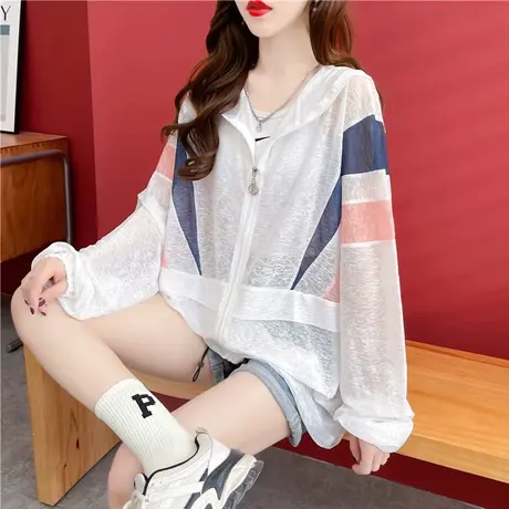 户外透气速干防晒衣女夏季韩版宽松薄款冰丝拼色防晒服外套空调衫商品大图